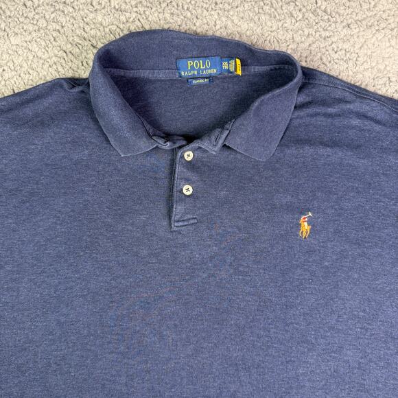 Polo Ralph Lauren Shirt Mens 2XL Blue Classic Fit Flesh Pony Pima Soft Touch - Picture 1 of 9
